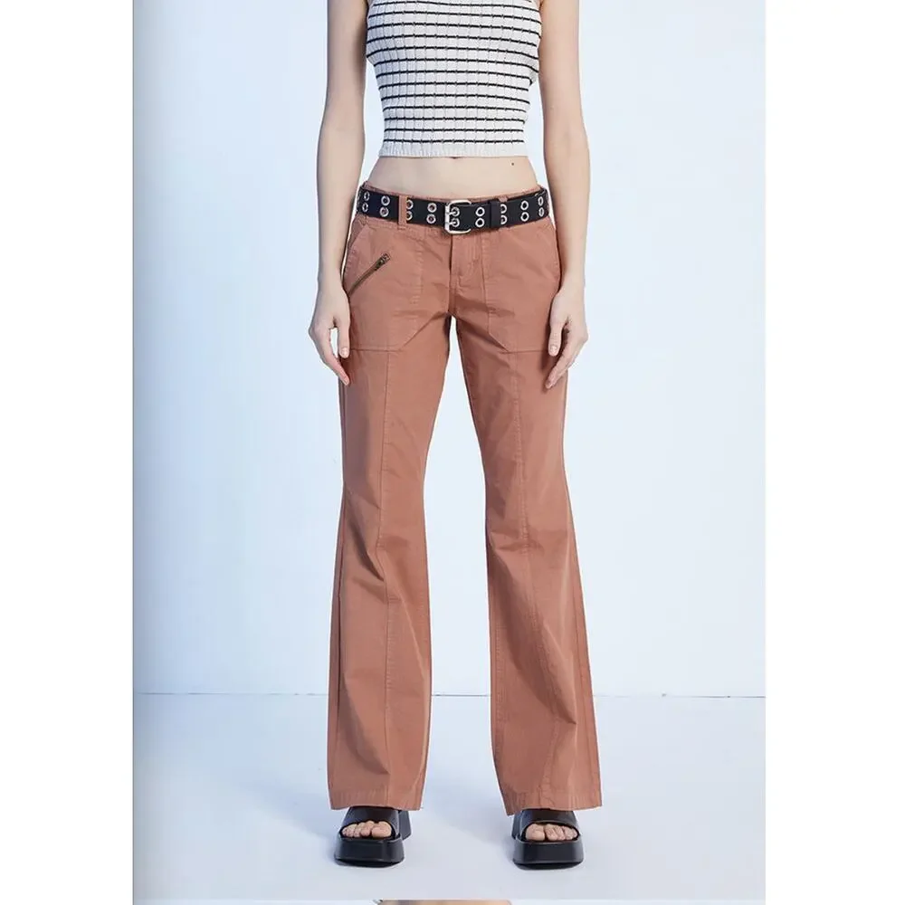 Pacsun Brown Low Rise Britney Flare Cargo Pant Size 25 | 2 NWT Punk Utility - Picture 2 of 14